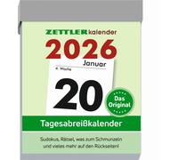 Zettler Calendrier journalier déchirable M 2026 5,4x7,2 cm Calendrier de bureau 1 jour sur 1 page avec sudokus, dictons, devinettes, etc. Sur les versos