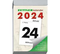 Zettler - Calendrier journalier détachable 2025 L, 6,6x9,9cm avec sudoku, recettes et devinettes, heures du soleil et de la lune, jours du nom et avec suspension et calendrier en allemand