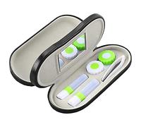Zettokete Étui 2 en 1 pour lentilles de contact et lunettes, design double face à double usage avec miroir, pince à épiler et flacon de solution pour lentilles de contact, kit de rangement portable