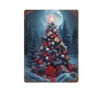 ZEUDFBSA Arbre de Noël dans les terres d'hiver enneigées Décoration murale Art Métal Poster Moderne Bar Décorations 40 x 30 cm