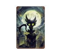 ZEUDFBSA Chat de dessin animé sur un gratte-ciel à la tombée de la nuit Décoration murale Art Métal Poster Moderne Bar Décorations 30 x 20 cm