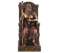 Zeus, dieu grec suprême sur trône, miniature, en pierre artificielle, bronze/coloré par Veronese