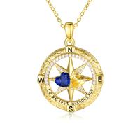 Zeuslia Collier avec pendentif boussole en argent sterling 925 avec pierre de naissance « I'd be Lost without You » - Bijoux avec double pierre de naissance - Cadeau pour femme, Argent sterling