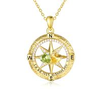 Zeuslia Collier avec pendentif boussole en argent sterling 925 avec pierre de naissance « I'd be Lost without You » - Bijoux avec double pierre de naissance - Cadeau pour femme, Argent sterling