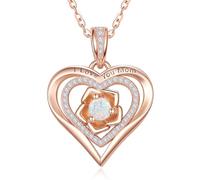 Zeuslia Collier avec pendentif en forme de cœur en or rose pour femme - En argent 925 - Avec pendentif en pierre de naissance, Argent sterling, Zircone cubique