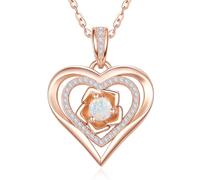Zeuslia Collier avec pendentif en forme de cœur en or rose pour femme - En argent 925 - Avec pendentif en pierre de naissance, Argent sterling, Zircone cubique