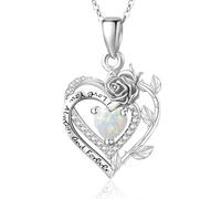 Zeuslia Collier en argent S925 en forme de cœur rose pour femme, cadeau d'anniversaire, de mariage, cadeau d'anniversaire, petite amie, fille avec pendentif en pierre de naissance, Argent sterling