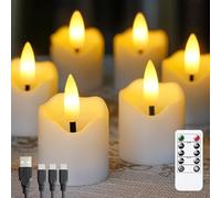 Zevanor Bougies LED rechargeables sans flamme à distance 4cm x4,3cm, minuterie plastique vacillante blanche Lot de 6 petites mini-bougies avec câble de recharge
