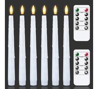 Zevanor Bougies LED sans flamme blanches à distance de 2cm x 24,5cm avec minuterie et cire goutte à goutte, Lot de 6 bougies hautes vacillantes en plastique fonctionnant avec des piles