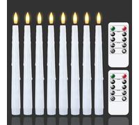Zevanor Bougies LED sans flamme blanches à distance de 2cm x 24,5cm avec minuterie et cire goutte à goutte, Lot de 8 bougies hautes vacillantes en plastique fonctionnant avec des piles