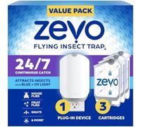 Zevo Flying Insect Trap, Fly Trap + Refill Cartridge Pack (1 Plug-in Base + 3 Total Refill Cartridges)