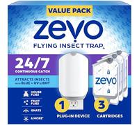 Zevo Piège à insectes volants d'intérieur : piège léger capture les mouches des fruits, moucherons et mouches domestiques, kit de démarrage + recharges (1 base enfichable + 3 cartouches)