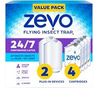 Zevo - Piège à insectes volants, pack économique de piège à mouches + pack de cartouches de rechange (2 bases enfichables + 4 cartouches de rechange au total)