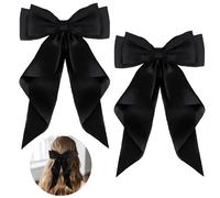 ZEVONDA Grande Pince à Cheveux - Arcs à Cheveux Grand Pinces à Cheveux Big Bow avec Long Satin Soyeux Barrettes à Cheveux pour Filles Femmes, Noir (2PCS)