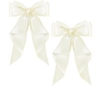 ZEVONDA Grande Pince à Cheveux - Arcs à Cheveux Grand Pinces à Cheveux Big Bow avec Long Satin Soyeux Barrettes à Cheveux pour Filles Femmes, Blanc laiteux (2PCS)