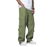 Zewool Hommes Casual Baggy Cargo Denim Pantalons avec Poches Jambes Larges Skater Jeans Y2K Hip Hop Streetwear Pantalon Droit Détendu Coupe décontractée 2000 Skateboard Streetwear,C10 Armée Verte,XS
