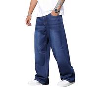 Zewool Jeans Baggy Hip hop pour Hommes,Jeans Skater à Jambe Large,Pantalons en Denim à Coupe Loose,Streetwear Jambe Droite Coupe relaxée Y2K extrême liberté de Mouvement Skateboard,B10 Bleu Moyen,XL