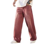 Zewool Jeans Baggy Hip hop pour Hommes,Jeans Skater à Jambe Large,Pantalons en Denim à Coupe Loose,Streetwear Jambe Droite Coupe relaxée Y2K extrême liberté de Mouvement Skateboard,G10 Rouge,XS