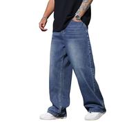 Zewool Jeans Baggy Hip hop pour Hommes,Jeans Skater à Jambe Large,Y2K Streetwear Pantalons en Denim décontractés Skateboard Coupe Droite relaxée extrême liberté de Mouvement,G10 Bleu,XS