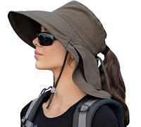 ZEXIAN Chapeau de soleil pour femme UPF 50+ large bord et trou pour queue de cheval, chapeau de safari de randonnée avec rabat autour du cou, vert militaire, Taille unique