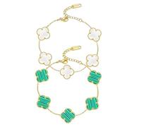 ZEXIJOW 2PCS Bracelet Trèfle Plaqué or 18k Bracelet Trefle 4 Feuilles Femme Bracelet,Bracelet Trèfle Porte Bonheur de Luxe Bracelet Personnalisé Femme ête Des Mères,Cadeau de Noël pour Les Femmes-A