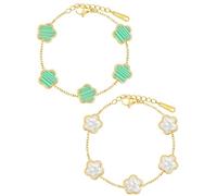 ZEXIJOW Lot de 2 bracelets trèfle à cinq feuilles plaqués or 18 carats pour femme,Bracelet porte-bonheur de luxe,Personnalisé,Idéal pour la fête des mères ou Noël