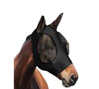 ZEXIJOW Masque Anti-Mouches Protection Anti-UV avec Oreilles Noir Pur-Sang pour Cheval et Poney en Lycra Extensible Confortable et Durable