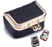 ZEXILILA Mini boîte à bijoux portable en cuir véritable d'inspiration vintage avec serrure à baiser, mini boîte à bagues de voyage pour femme (noir)