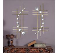 ZEXUIRU Lot de 2 sculptures murales abstraites en métal avec strass et fer Doré