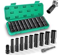 ZEXUPORIUM 11 Pièces Douille a Choc 1/2, 10-24mm Coffret Douille Longue, Douilles et Coffrets, Douille Cle a Choc et 2 Adaptateurs de Douille pour Réparation de Voiture
