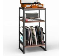 ZEXVIDA Support de lecteur de disques vinyle, table d'appoint à 3 niveaux avec rangement de disques vinyle, armoire jusqu'à 120 albums pour salon, chambre à coucher, cerise