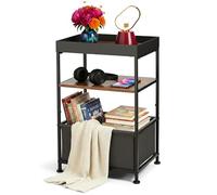 ZEXVIDA Table d'appoint industrielle à 3 niveaux avec étagères en bois et panier de rangement, 40,6 x 30,5 x 61 cm, table de chevet pour chambre à coucher, table d'appoint étroite pour salon (marron