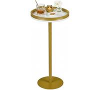ZEXVIDA Table Martini, petite table ronde avec base pondérée, table basse moderne blanche et or avec étagère supérieure pour petits espaces, salon, à côté du canapé, hauteur 62,7 cm