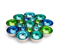 ZEYA Photophore en métal - Diamètre : 21 cm - Bleu aqua turquoise vert - Bougie chauffe-plat décorative pour jusqu'à 10 bougies chauffe-plat - Décoration de table colorée - Cadeau d'anniversaire
