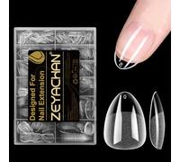 ZEYACHAN 504 Pièces Capsule Americaine Ongle Amande Extra Courte, 12 Tailles Semi - mat PMMA Faux Ongles Transparente, Avec Valise De Rangement, pour Les Extensions Bricolage Et Diy Nail Art