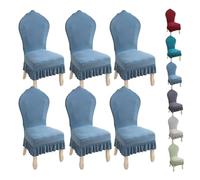 Zeyeo Housses De Chaise De Salle À Manger À Dossier Rond, Extensibles Et Épaisses, avec Jupe, Housse À Dossier Incurvé pour Banquet, Décoration D'intérieur(Blue,6Pcs)