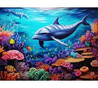 Zeyevan DIY Diamond Painting Complet Dauphin, 5D Broderie Diamant Painting Kit Complet Animaux Point Point De Croix Strass Broderie Craft Pour Home Office Décoration Murale 30x40 cm