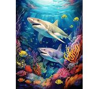 Zeyevan DIY Diamond Painting Complet Requin, 5D Broderie Diamant Painting Kit Complet Animaux Point Point De Croix Strass Broderie Craft Pour Home Office Décoration Murale 30x40 cm
