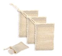 ZEYIYER Lot de 3 sacs à savon en sisal naturel, pochette en maille pour barres de savon, filet de savon exfoliant pour récurer moussant la douche