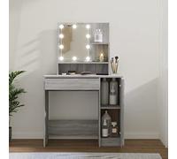 ZEYUAN Coiffeuse avec LED Sonoma Gris 86,5x35x136 cm,Rangement Coiffeuse,Pouf Coiffeuse,Table De Maquillage