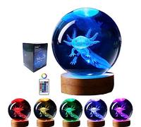 Zeyumee Veilleuse Axolotl en forme de boule de cristal, 8,9 cm, 16 couleurs changeantes, télécommande, base en bois, efficacité énergétique, utilisation en intérieur