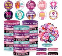 Zeyune Badges à boutons féministes en vrac pour le mois de l'histoire des femmes - Bracelets en silicone pour sensibilisation féministe - Fournitures inspirantes - Décoration pour cadeau, coloré, 7.95