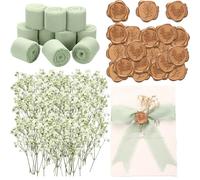 Zeyune Lot de 100 enveloppes d'invitations de mariage comprenant 3 styles d'autocollants en cire dorée Mini Gypsophile en mousseline de soie pour mariage, anniversaire, fête prénatale, invitation
