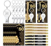 Zeyune Lot de 25 cadeaux de fête d'anniversaire pour invités avec décapsuleur, coupe-ongles, porte-clés, stylos à bille avec cartes de remerciement, cadeaux d'anniversaire de 80 ans, fournitures