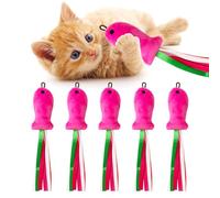 ZeyZoo Lot de 5 jouets interactifs à herbe à chat en forme de poisson rose - Jouets en peluche remplis d'herbe à chat - Accessoires de jouets à mâcher pour chat d'intérieur