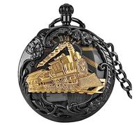 ZEZEFUFU Montre gousset à quartz pour train ferroviaire, mouvement musical, boîte à musique, montre gousset analogique avec chaîne, Noir , Vintage