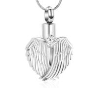 ZEZILE Aile d’ange coeur crémation bijoux urne collier pour cendres pour les femmes pierre de naissance urne médaillon pendentif pour soeur maman