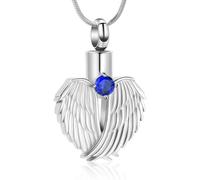 ZEZILE Aile d’ange coeur crémation bijoux urne collier pour cendres pour les femmes pierre de naissance urne médaillon pendentif pour soeur maman