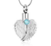 ZEZILE Aile d’ange coeur crémation bijoux urne collier pour cendres pour les femmes pierre de naissance urne médaillon pendentif pour soeur maman
