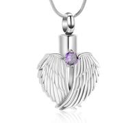 ZEZILE Aile d’ange coeur crémation bijoux urne collier pour cendres pour les femmes pierre de naissance urne médaillon pendentif pour soeur maman
